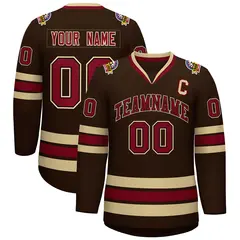 Brown Crimson-Black Classic Style Hockey Jersey 1
