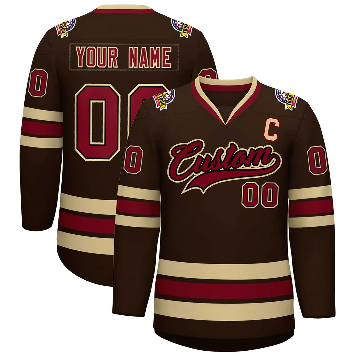 Brown Crimson-Black Classic Style Hockey Jersey