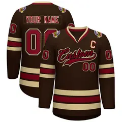 Brown Crimson-Black Classic Style Hockey Jersey 1