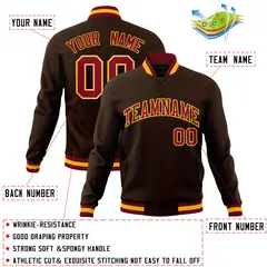 Brown Crimson-Gold Varsity Full-Snap Letterman Jacket 4