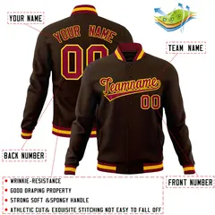Brown Crimson-Gold Varsity Full-Snap Letterman Jacket 4