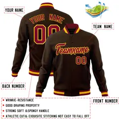 Brown Crimson-Gold Varsity Full-Snap Letterman Jacket 4