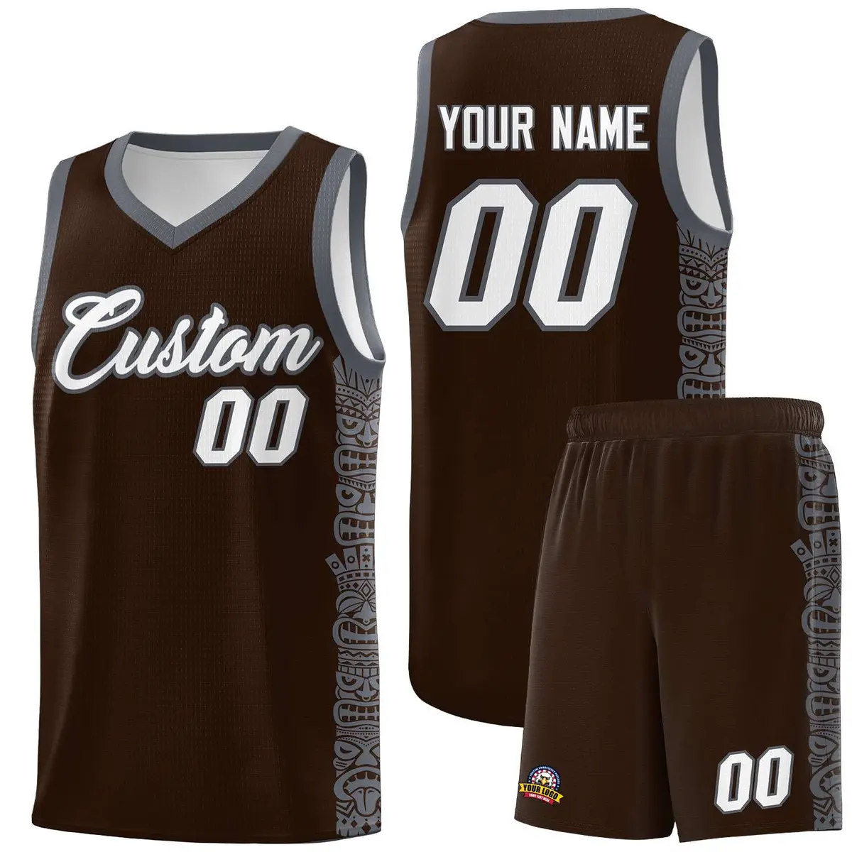 Brown Dark Gray Indians Pattern Basketball Jersey