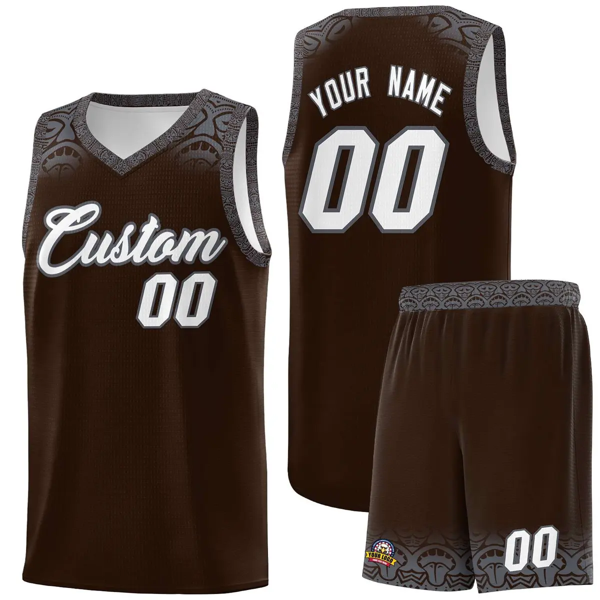Brown Dark Gray Indians Print Basketball Uniform Jersey