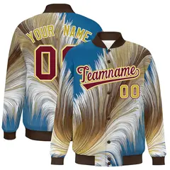 Brown Feather Fluid Pattern Varsity Letterman Jacket