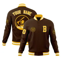 Brown Full-Snap Varsity Letterman Baseball Jacket 1