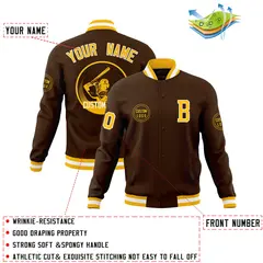 Brown Full-Snap Varsity Letterman Baseball Jacket 4