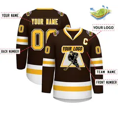 Brown Gold Black-White Classic Hockey Jersey 2