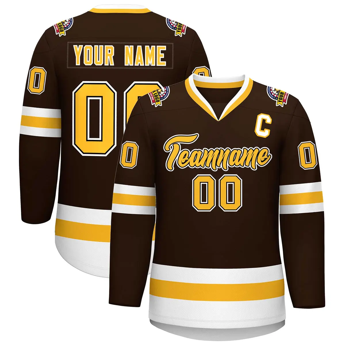 Brown Gold Black-White Classic Hockey Jersey