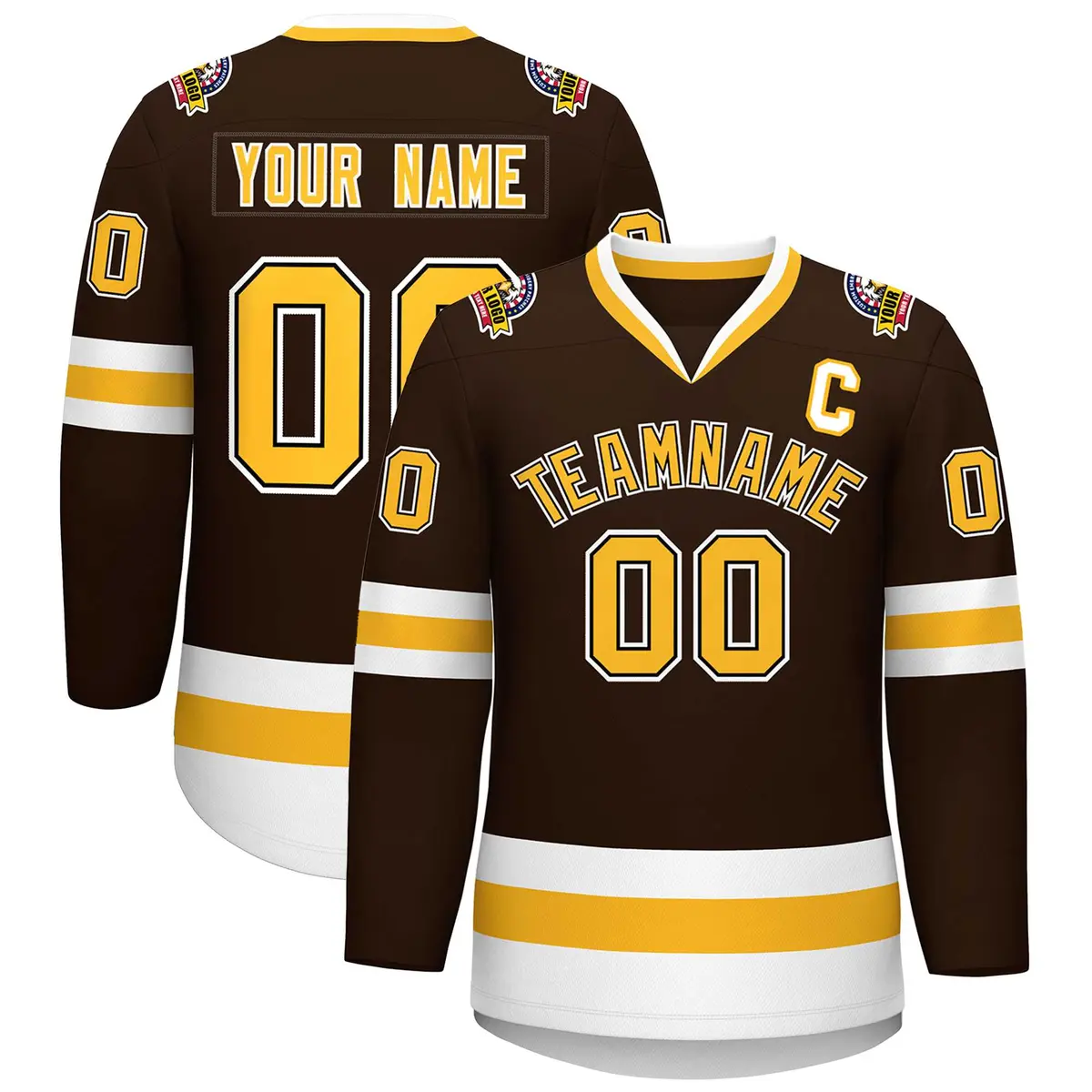Brown Gold Black-White Classic Hockey Jersey