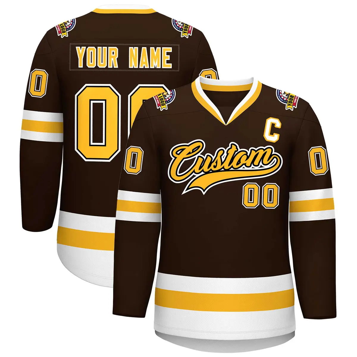 Brown Gold Black-White Classic Hockey Jersey