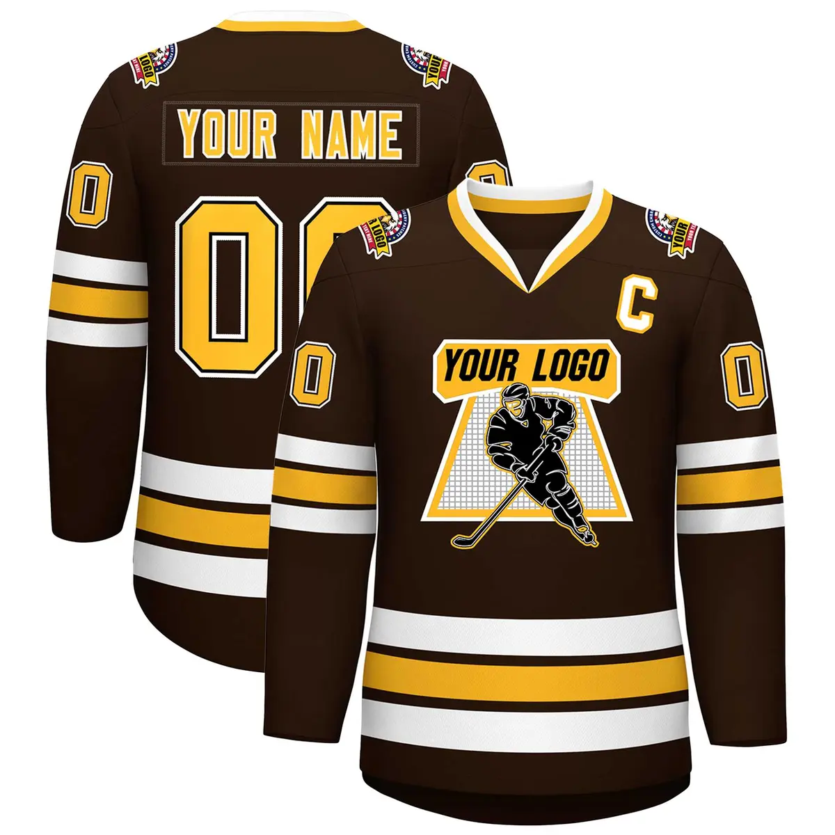Brown Gold Black-White Classic Hockey Jersey