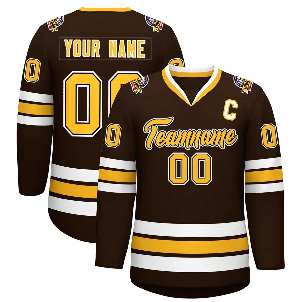 Brown Gold Black-White Classic Hockey Jersey