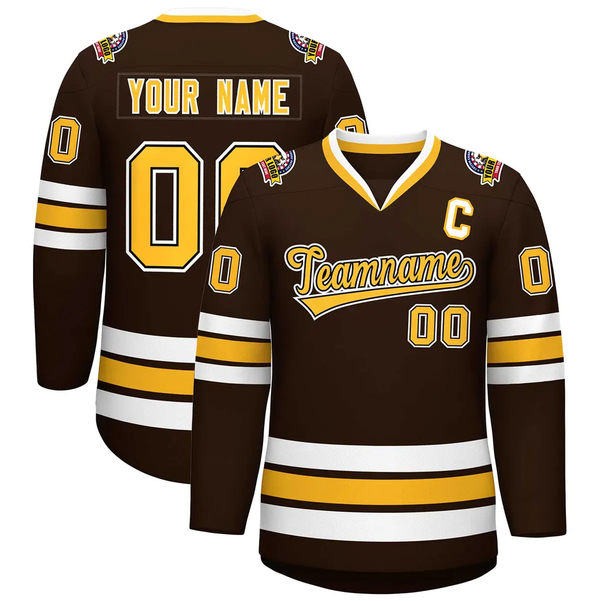 Brown Gold Black-White Classic Hockey Jersey