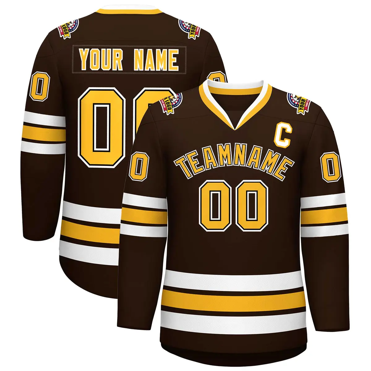 Brown Gold Black-White Classic Hockey Jersey