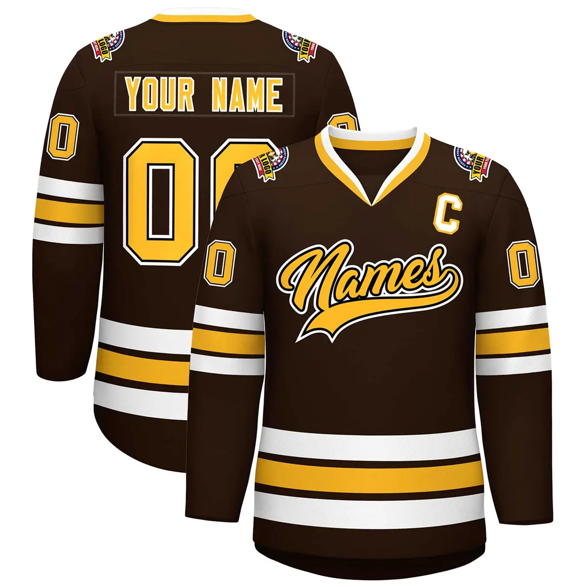 Brown Gold Black-White Classic Hockey Jersey