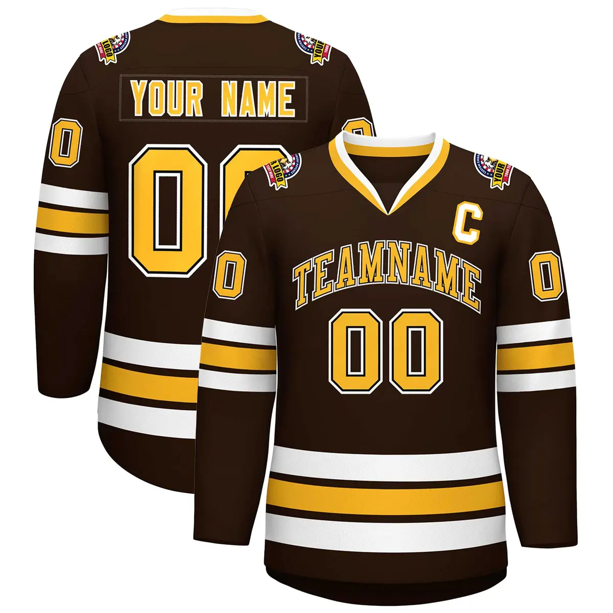 Brown Gold Black-White Classic Hockey Jersey