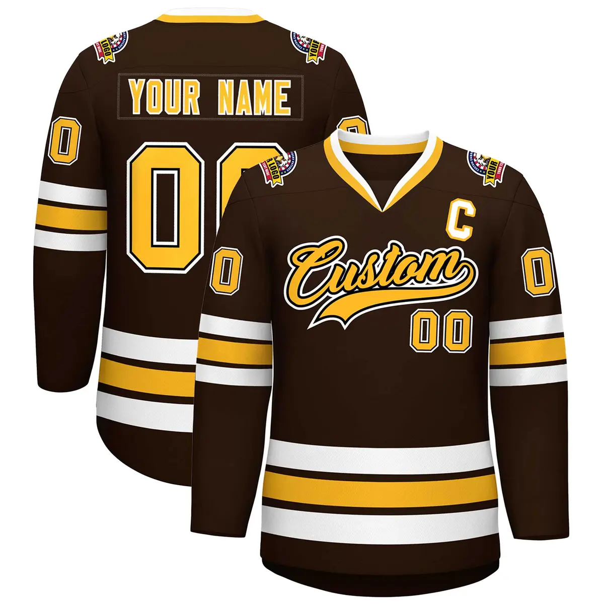 Brown Gold Black-White Classic Hockey Jersey