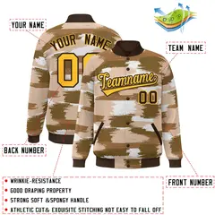 Brown Gold Camo Varsity Letterman Bomber Jacket 2