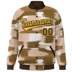 Brown Gold Camo Varsity Letterman Bomber Jacket 3