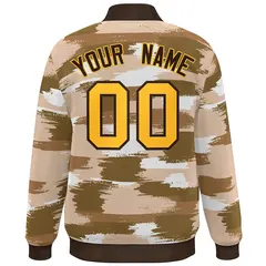 Brown Gold Camo Varsity Letterman Bomber Jacket 4