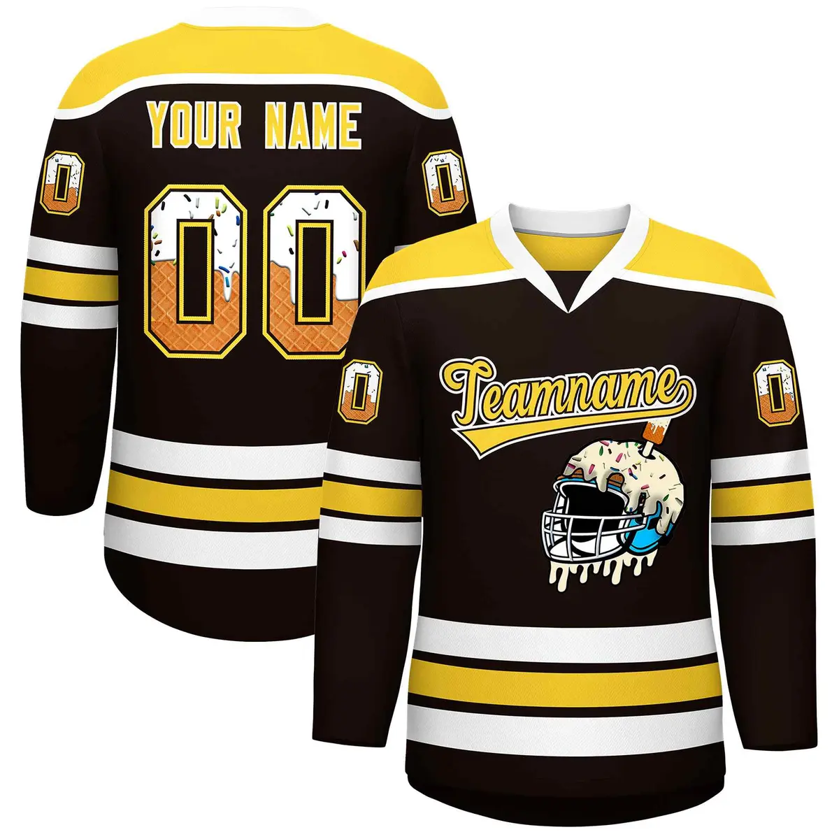 Brown Gold Ice Cream Helmet Pattern Hockey Jersey