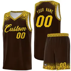 Brown Gold Indians Print Basketball Uniform Jersey 1