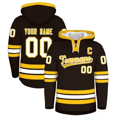 Brown Gold Lace-Up Neck Hockey Hoodie 1
