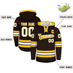 Brown Gold Lace-Up Neck Hockey Hoodie 2