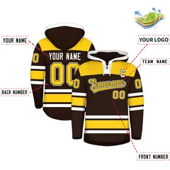 Brown Gold Lace-Up Neck Raglan Hockey Hoodie Jersey 2