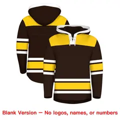 Brown Gold Lace-Up Neck Raglan Hockey Hoodie Jersey 7