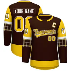 Brown Gold Raglan Round-Neck Hockey Jersey 1