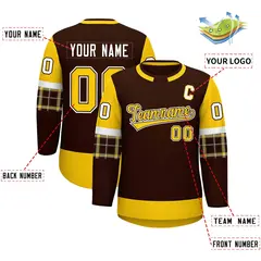 Brown Gold Raglan Round-Neck Hockey Jersey 2