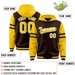 Brown Gold Raglan Three Stripes Varsity Letterman Jacket Hoodie 4