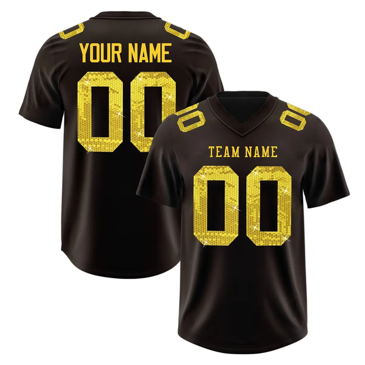 Brown Gold Sequin Lettering Football Jersey