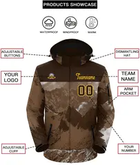 Brown Gold Snow Mountain Graffiti Hooded Waterproof Jacket 2