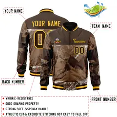 Brown Gold Snow Mountain Varsity Letterman Bomber Jacket 2