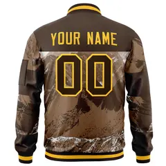 Brown Gold Snow Mountain Varsity Letterman Bomber Jacket 4
