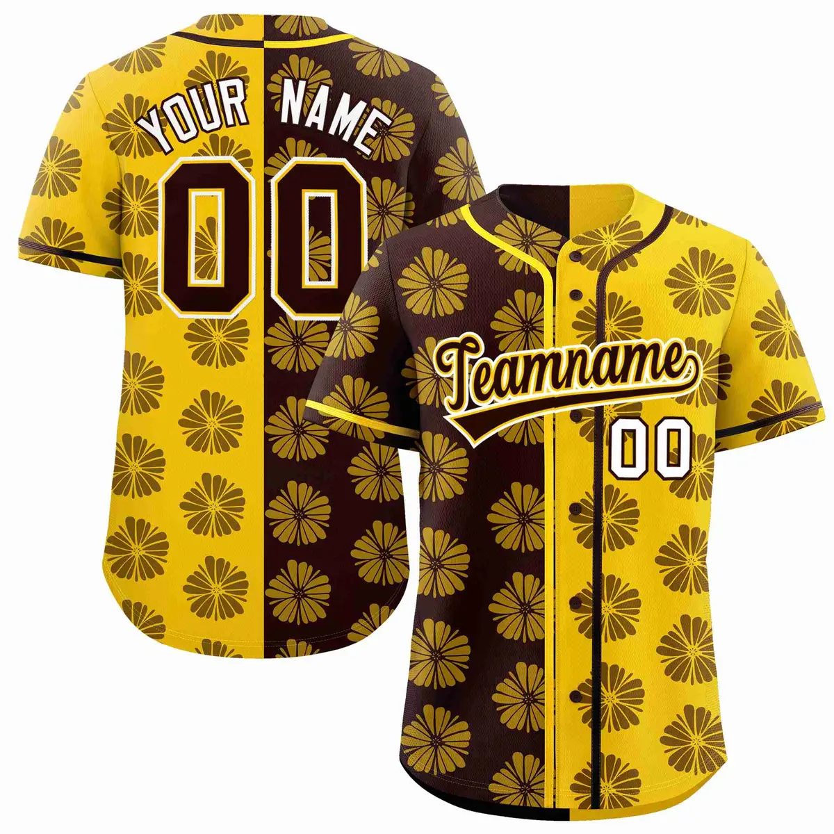 Brown Gold Split Flower Graffiti Authentic Baseball Jersey