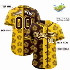 Brown Gold Split Flower Graffiti Authentic Baseball Jersey 2