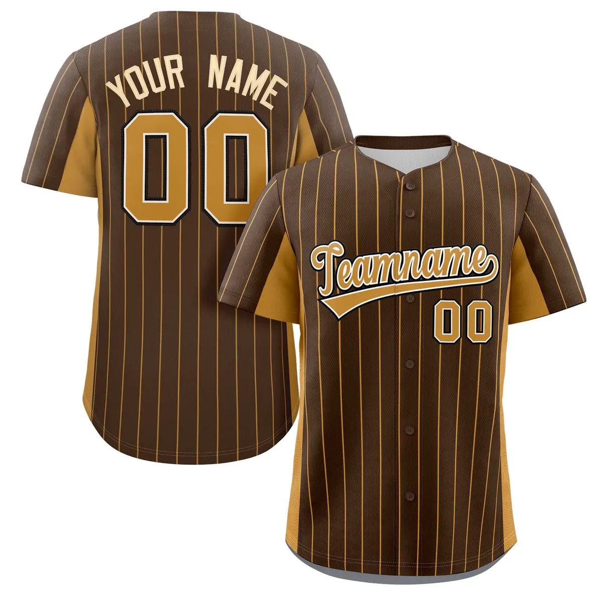 Brown Gold Stripe Full Button Authentic Baseball Jersey