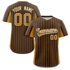 Brown Gold Stripe Full Button Authentic Baseball Jersey 1