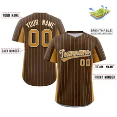 Brown Gold Stripe Full Button Authentic Baseball Jersey 2