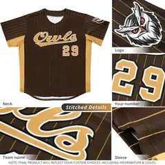 Brown Gold Stripe Full Button Authentic Baseball Jersey 5