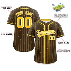 Brown Gold Stripe Star Pattern Authentic Baseball Jersey 2