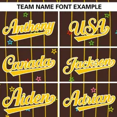 Brown Gold Stripe Star Pattern Authentic Baseball Jersey 3
