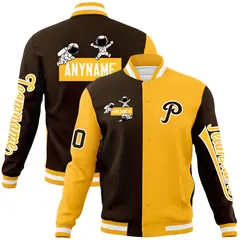 Brown Gold Two Tone Raglan Sleeves Varsity Letterman Jacket