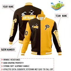 Brown Gold Two Tone Raglan Sleeves Varsity Letterman Jacket 4