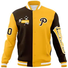 Brown Gold Two Tone Raglan Sleeves Varsity Letterman Jacket 5