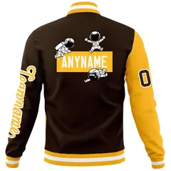 Brown Gold Two Tone Raglan Sleeves Varsity Letterman Jacket 6